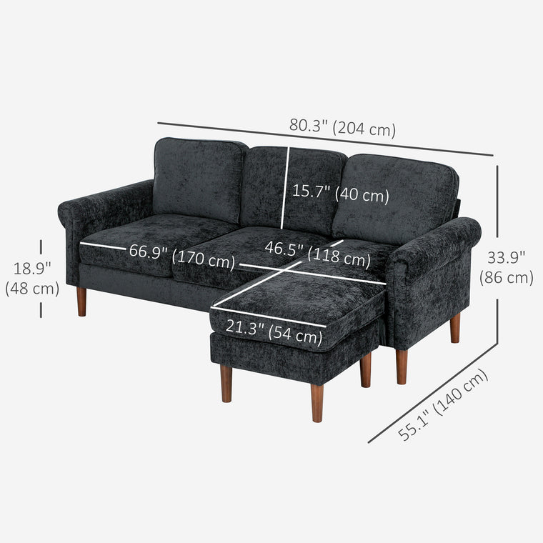 L-Shaped Sectional with Changeable Chaise & Wood Legs