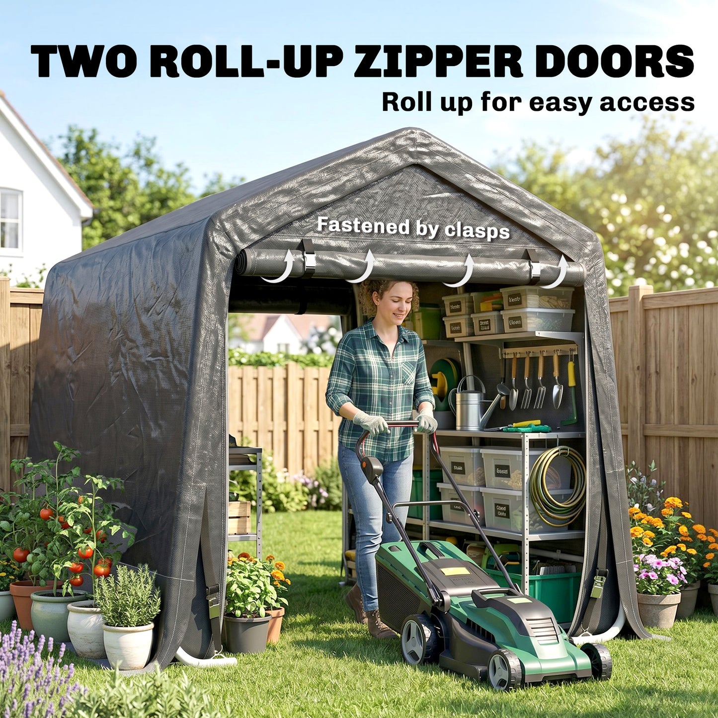 Garden Storage Tent, Patio Storage Shelter w/ Metal Frame and Double Zipper Doors, Green