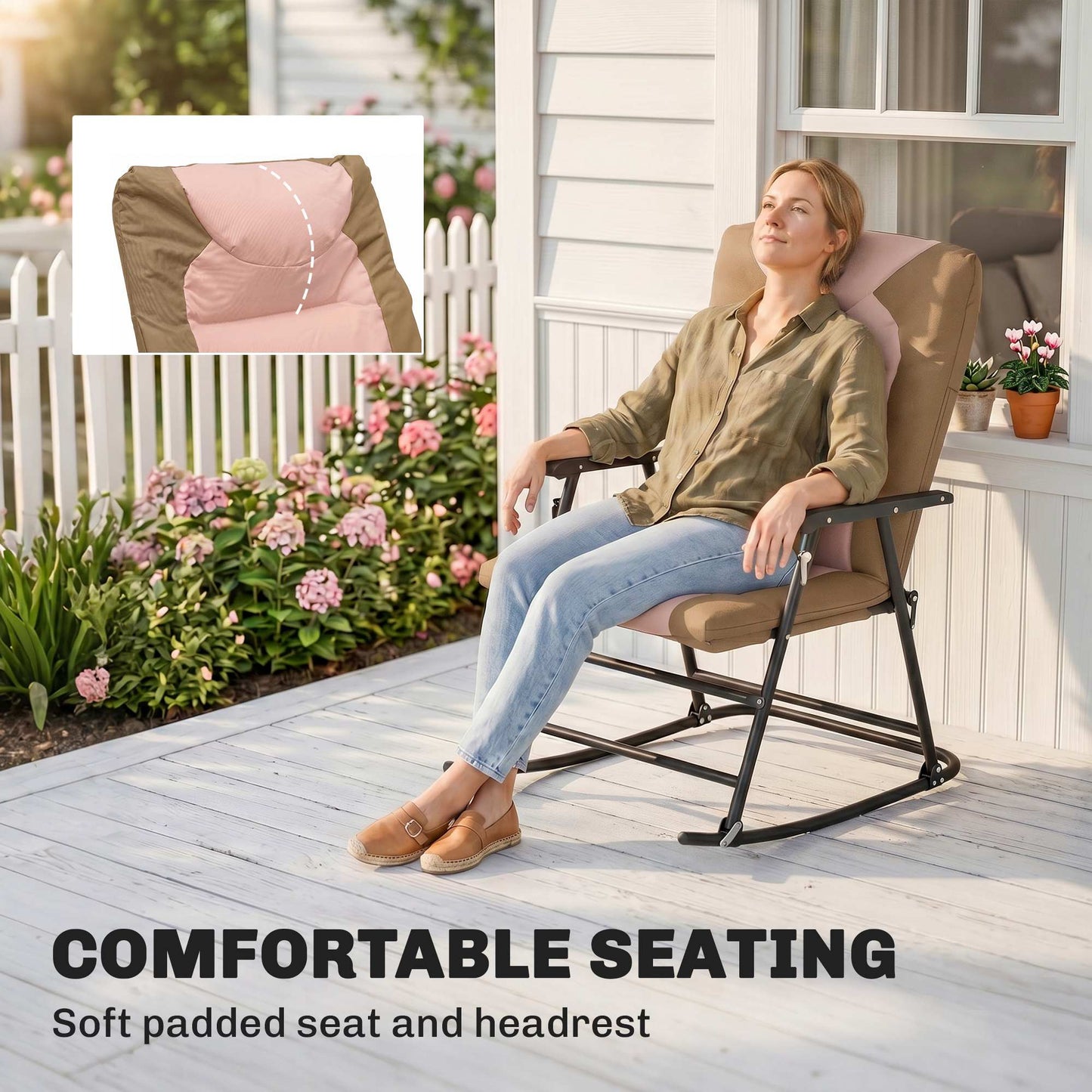 3-Piece Outdoor Foldable Rocking Chair Set, Orange