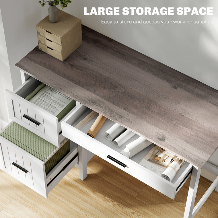 Computer Desk with 3 Drawers & File Drawer - White