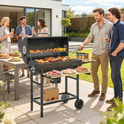 Charcoal BBQ Grill with Foldable Shelves & Warming Rack