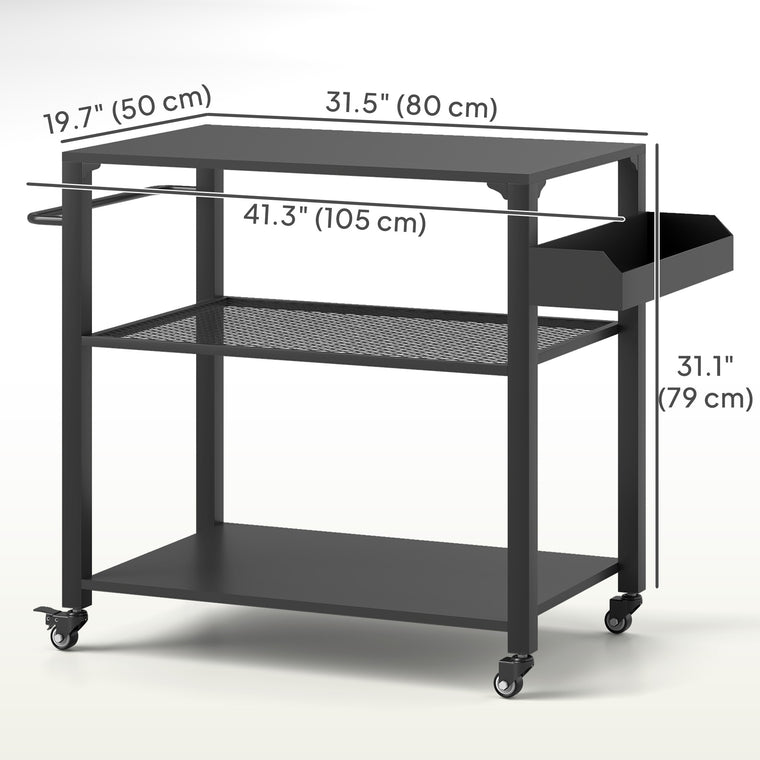 3-Tier Grill Dining Cart with Storage Rack & Side Handle