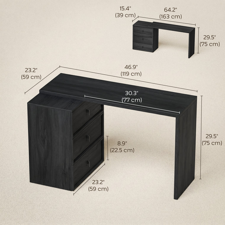 L-Shaped Computer Desk with 3 Drawers