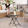 Patio Table, Folding Coffee Table with Tempered Glass Tabletop, Portable Bistro Table for Patio, Backyard
