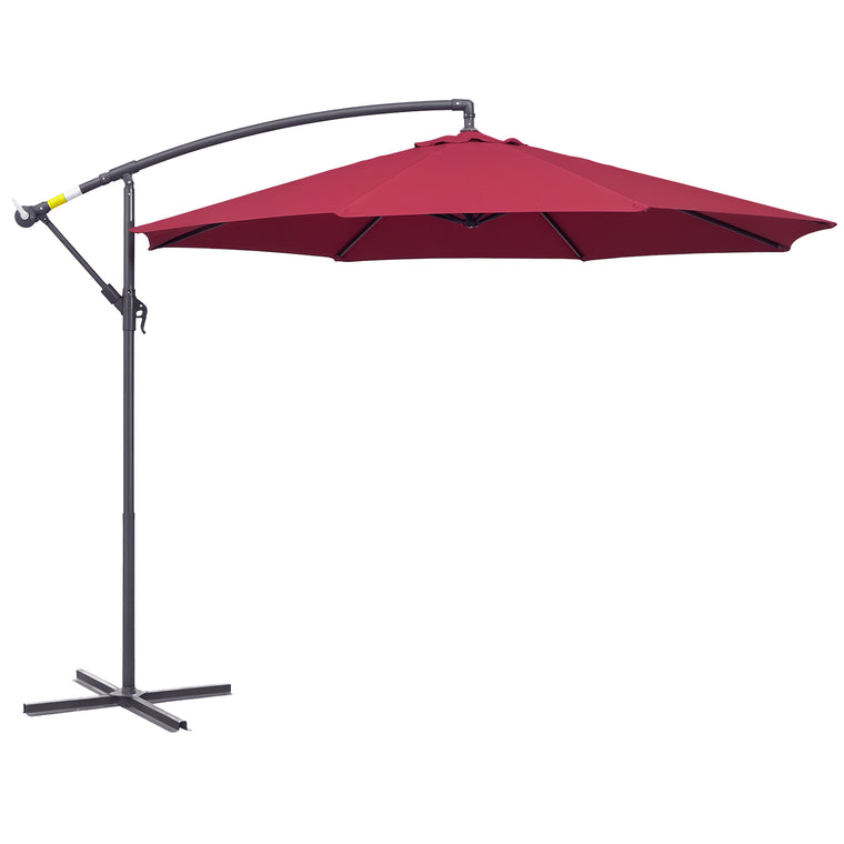 10' Wine Red Banana Offset Umbrella with Crank & Cross Base