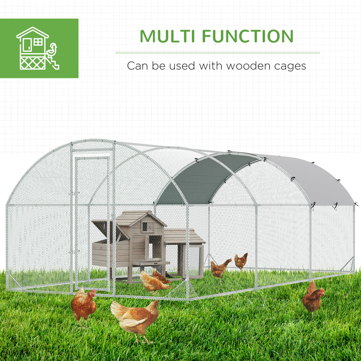9.2' x 18.7' x 6.5' Silver Galvanized Chicken Coop with Cover