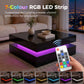 LED Coffee Table with Storage, 2-Tier Modern Center Table with Open Shelf and Remote for Living Room, High Gloss Black