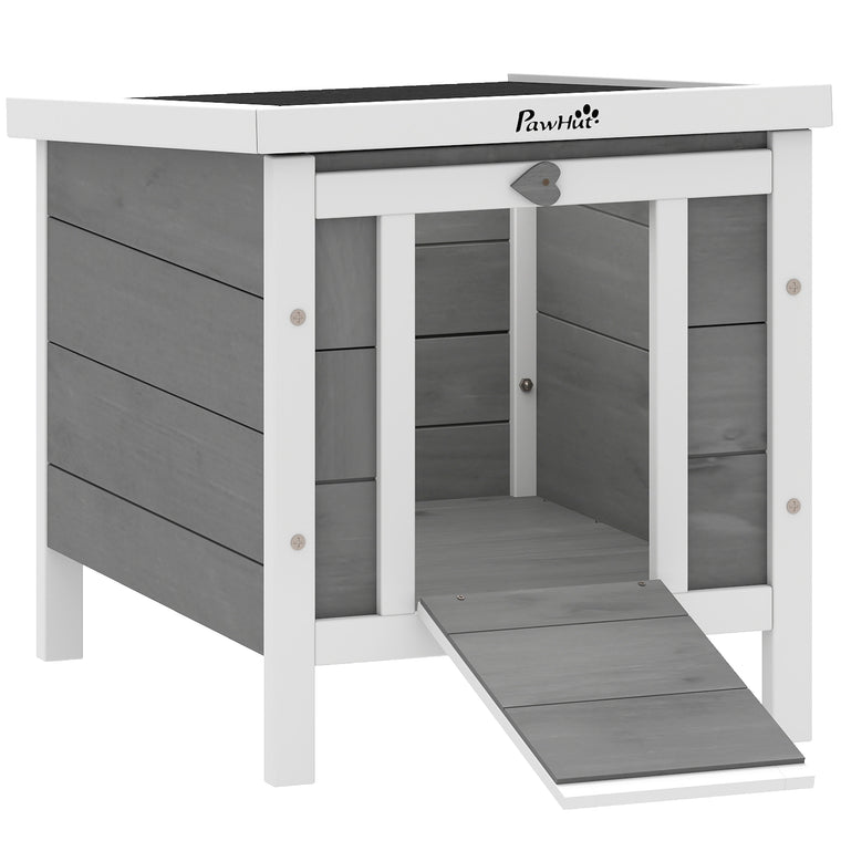 Grey Wooden Rabbit Hutch with Waterproof Asphalt Roof