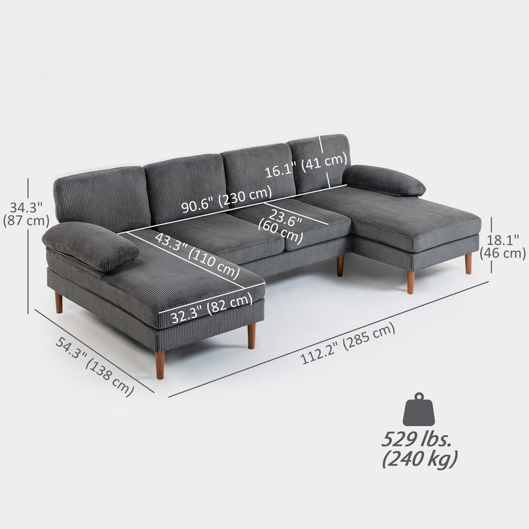 U-Shaped Sofa with Double Chaise - Dark Grey