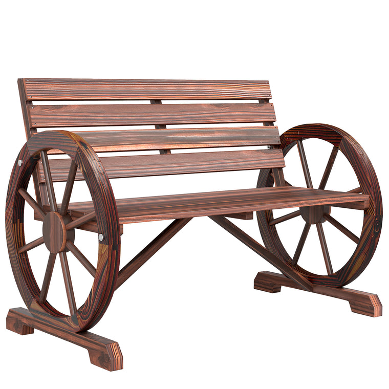Brown 42" Wood Wagon Wheel Garden Bench