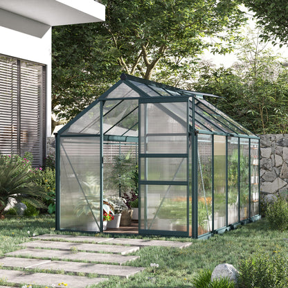 6' x 10' x 6.6' Green Polycarbonate Greenhouse with Rain Gutter