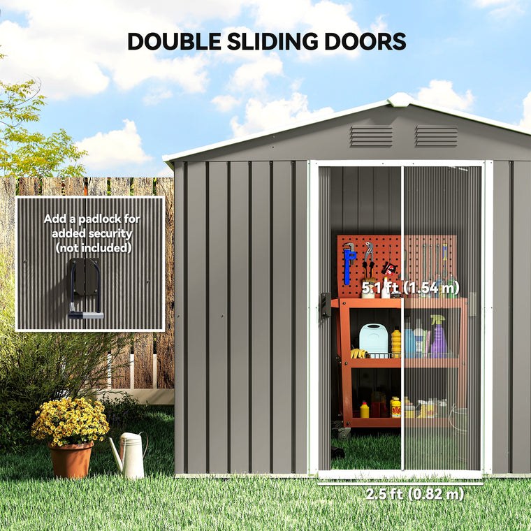 8' x 6' Garden Shed with Lockable Sliding Doors and Vents