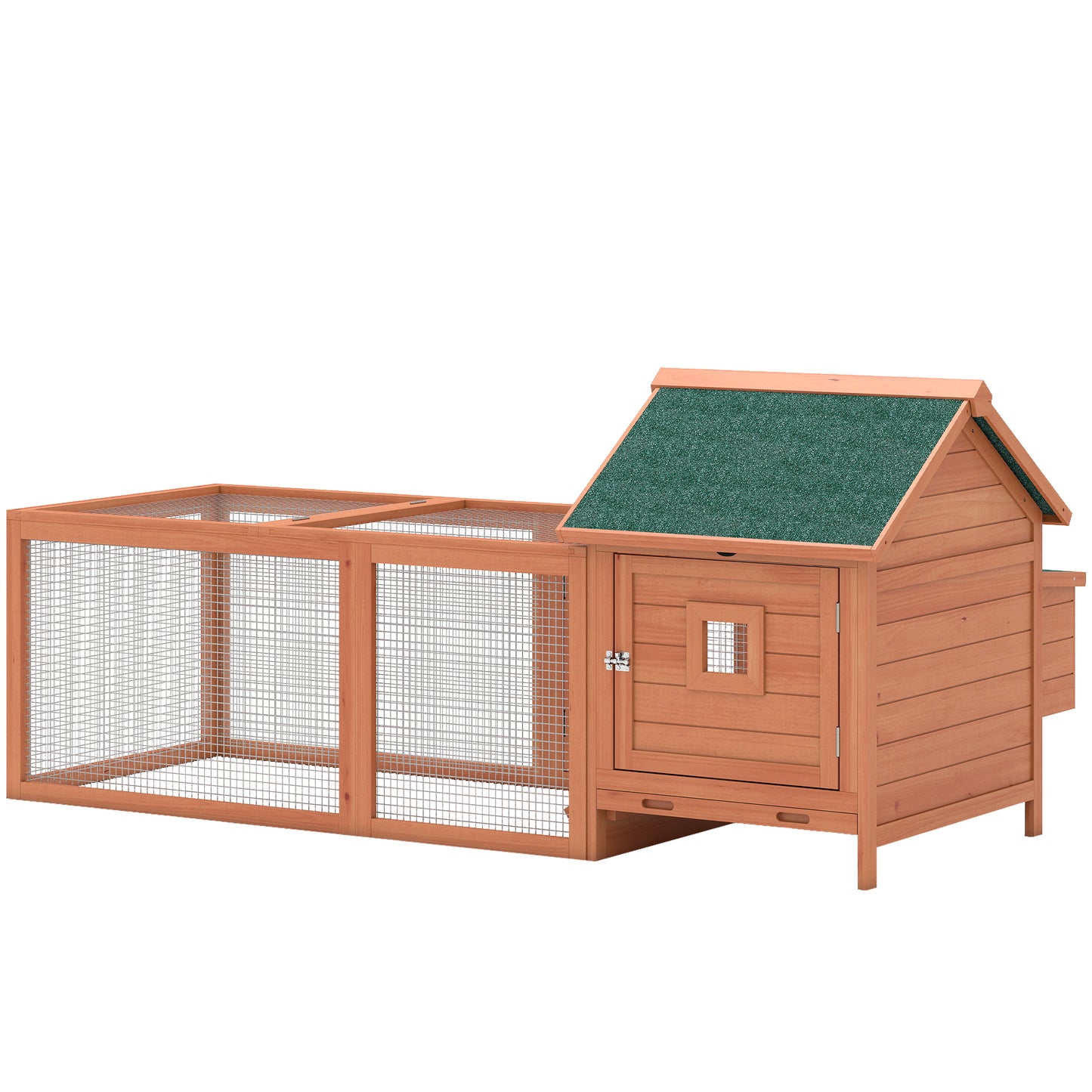 72" Chicken Coop, Wooden Hen House for 2 Chickens, Poultry Cage with Run, Nesting Box, Removable Tray, Waterproof Roof
