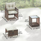 5 Piece Patio Furniture Set, Wicker Patio Chairs with Ottomans, 2-Tier Glass Coffee Table and Cushions, Brown/Cream