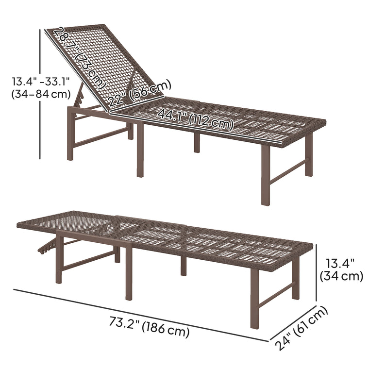 Wicker Rattan Reclining Lounger with Adjustable Back