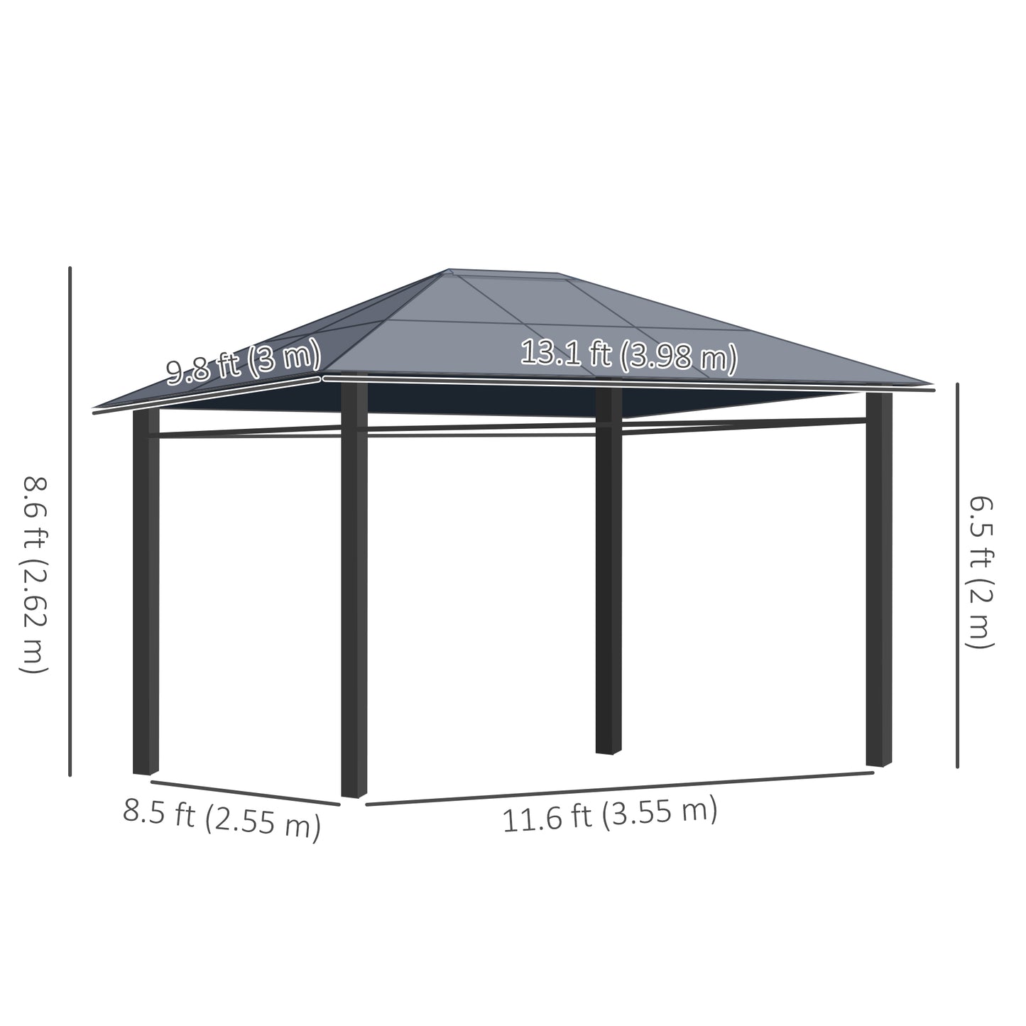 Polycarbonate Hardtop Gazebo Canopy, Outdoor Patio Gazebo with Aluminum Frame & Curtains, Dark Grey
