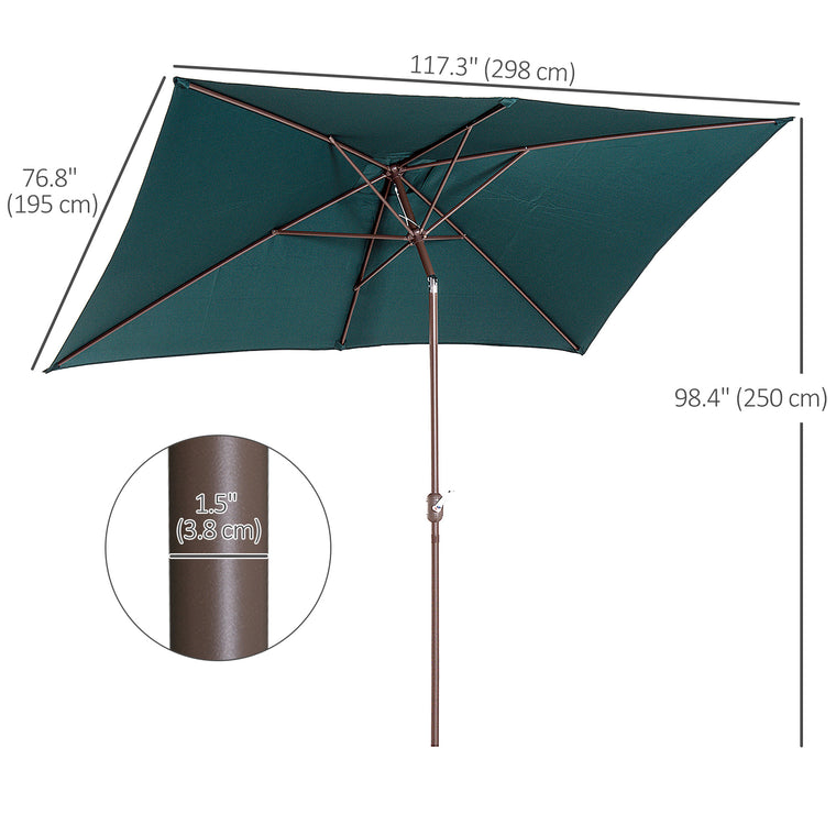 6.5x10ft Green Aluminum Tilt Umbrella with Crank