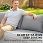 7 Piece Patio Furniture Set, L-Shaped Wicker Outdoor Sectional Sofa with Faux Wood Coffee Table, Cushions, Light Grey