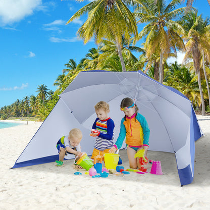 7.5FT Blue 2-in-1 Beach Umbrella with Carry Bag & UV Protection