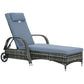 Wicker Chaise Lounge, Outdoor Lounge Chair, PE Rattan Patio Sun lounger with Head-rest, 5-Level Height Adjust Backrest, Cushion, & Wheels, Mixed Grey and Grey