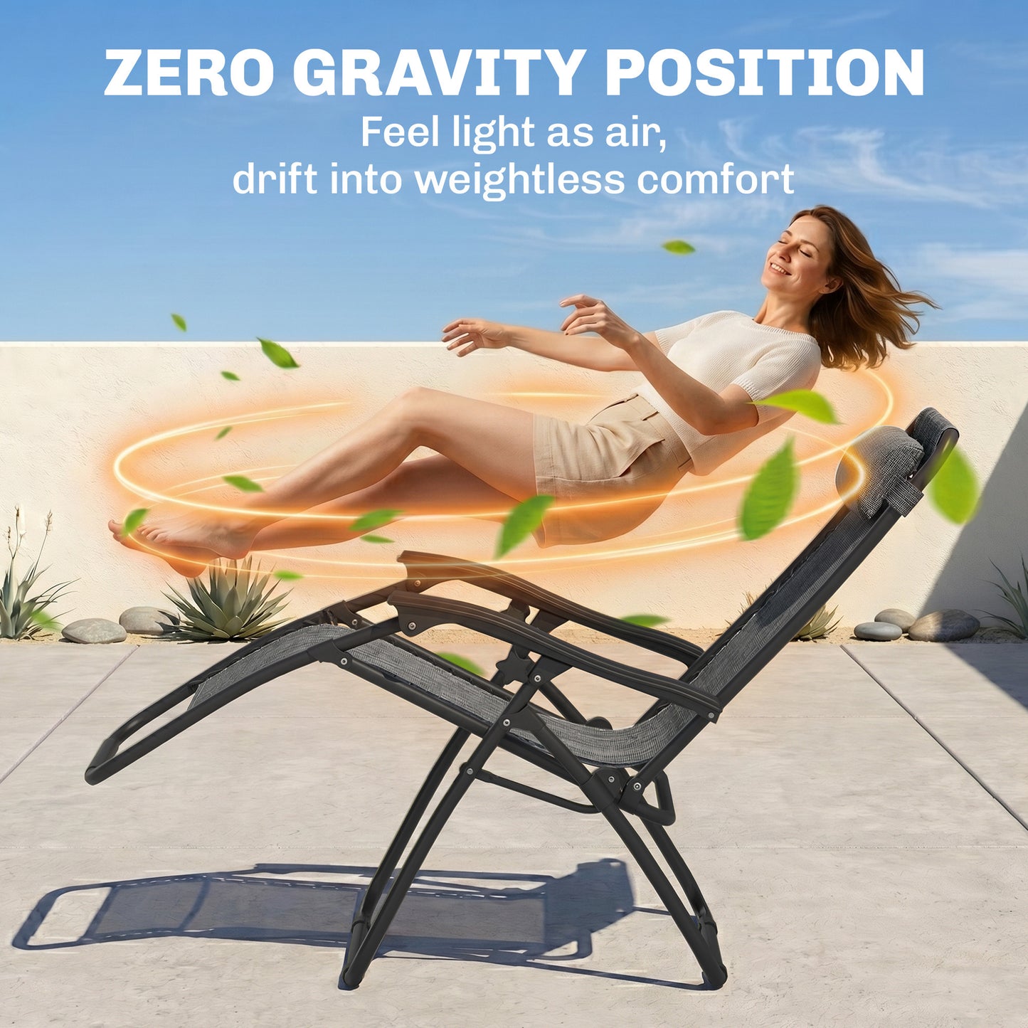 Zero Gravity Chair Set of 2 Patio Chair with Side Table Cupholders and Pillows for Pool, Backyard, Lawn, Blue