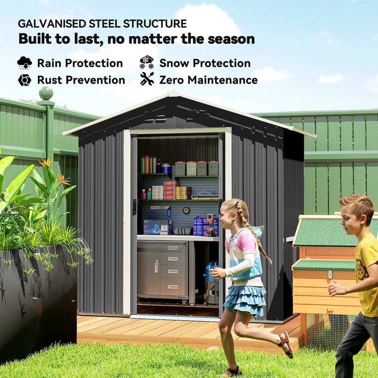 6.5' x 3.5' Metal Tool Shed with Double Sliding Doors and Vents