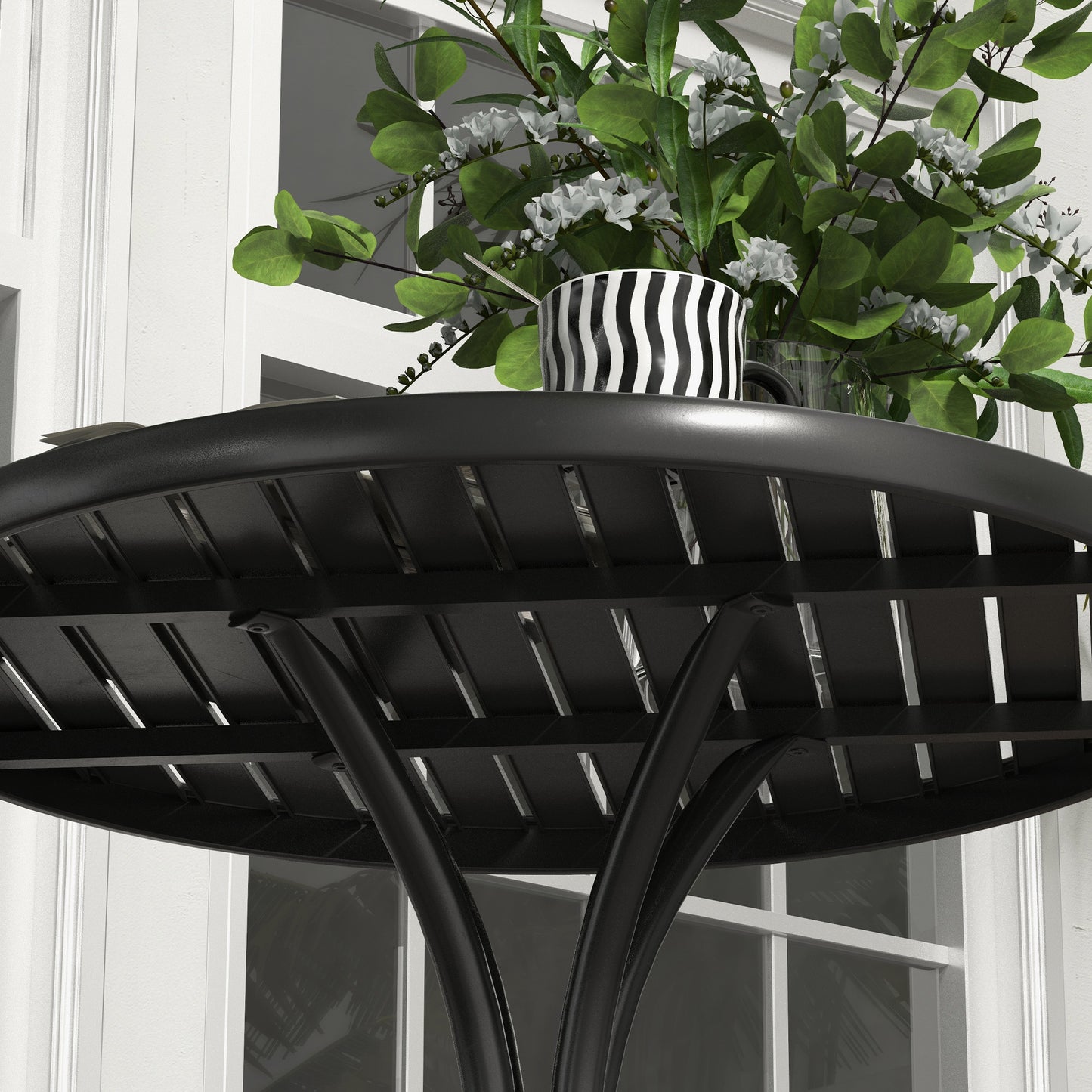 26" Round Patio Table, Outdoor Side Table with Steel Frame and Slat Tabletop for Garden, Balcony, Black