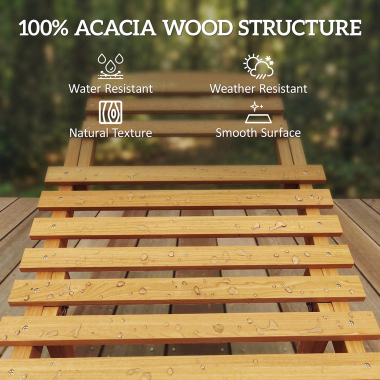Acacia Wood Folding Chaise Lounge with Cushion and Headrest