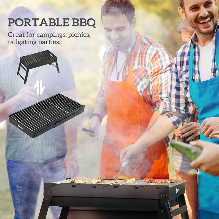 Black Portable Charcoal Grill with Pull-Out Basin