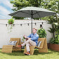 7.6FT Aluminum Patio Umbrella Parasol 8 Ribs Outdoor Market Umbrella with Crank, Push Button Tilt for Deck, Backyard and Lawn, Light Grey