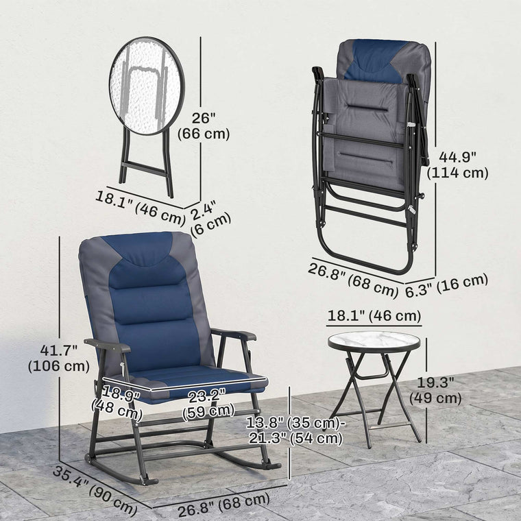 Blue 3-Piece Foldable Rocking Chair Bistro Set