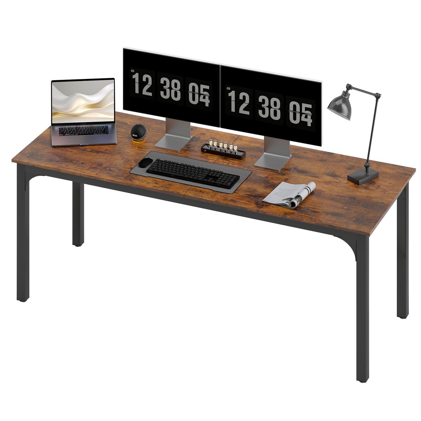 79" Computer Desk, Desktop Desk with Metal Legs, Rustic Brown