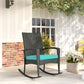 Outdoor Rocking Chair, Patio Wicker Chair Removable Cushion, High Back and Armrests for Porch Balcony, Turquoise
