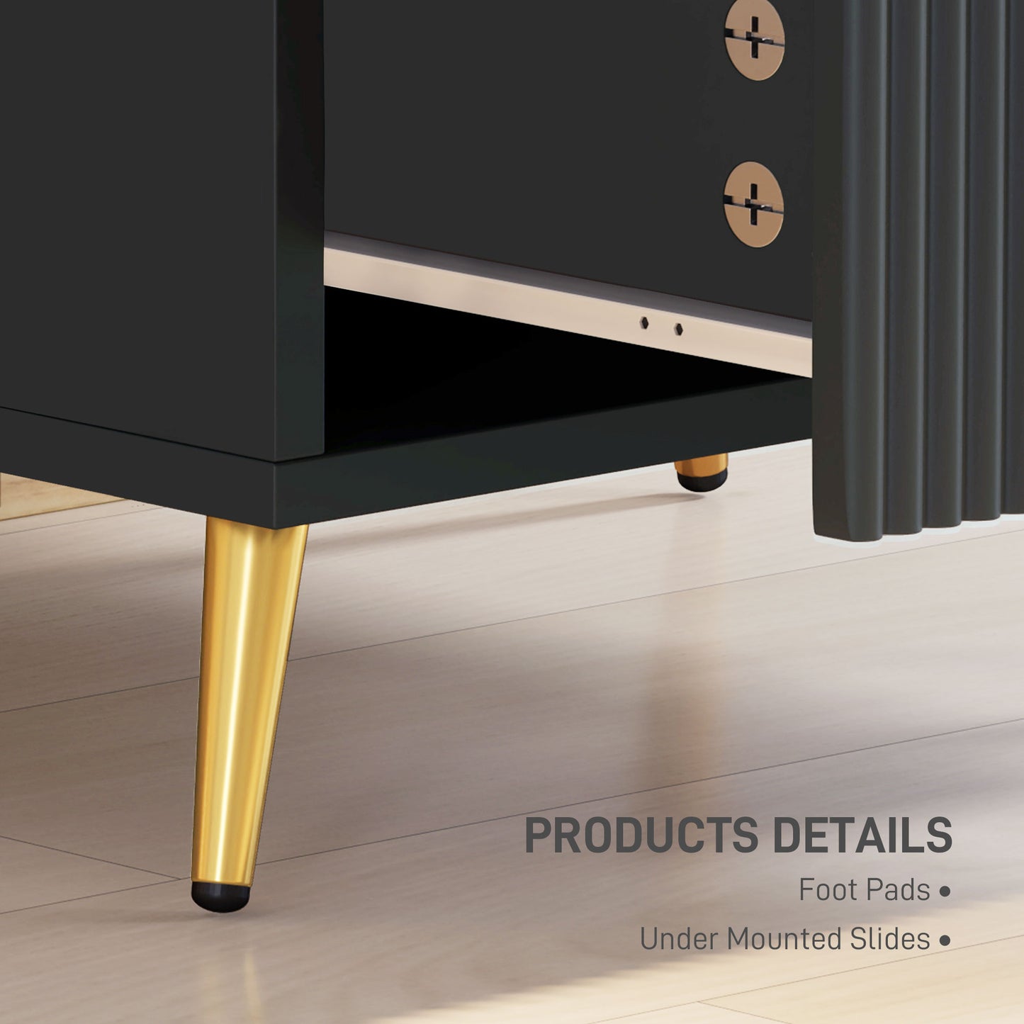 Bedside Table, Nightstand with 2 Drawers, Side End Table with Metal Legs for Bedroom, Black
