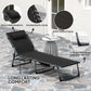 Folding Lounge Chair, Outdoor Chaise Lounge Tanning Chair with Adjustable Back, Side Table, Headrest, Black