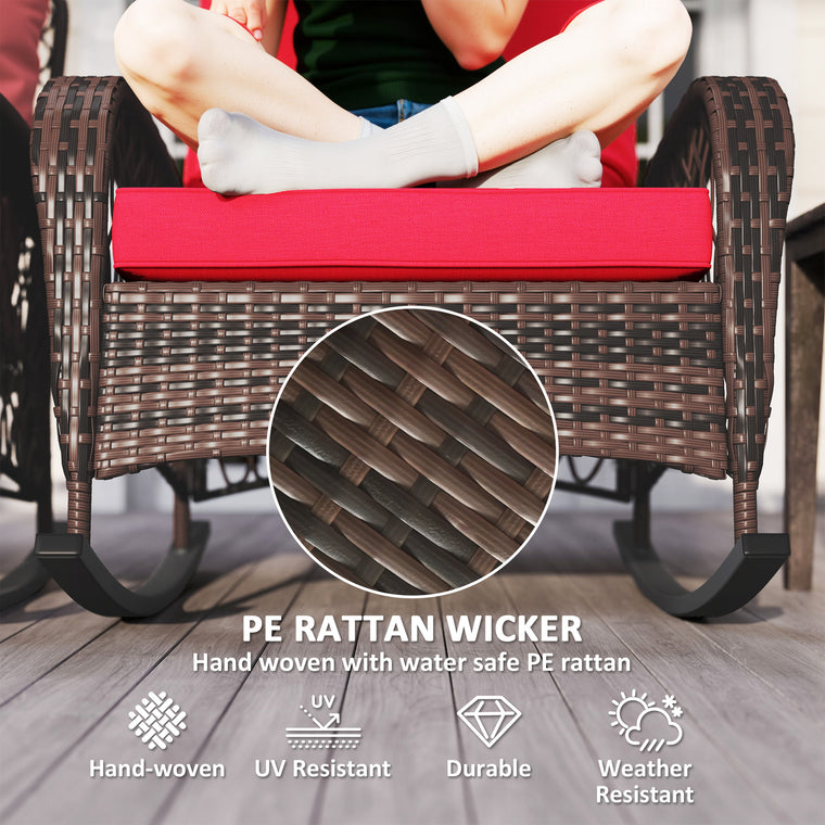 Wicker Rattan Rocking Chairs with Thick Cushions, Set of 2