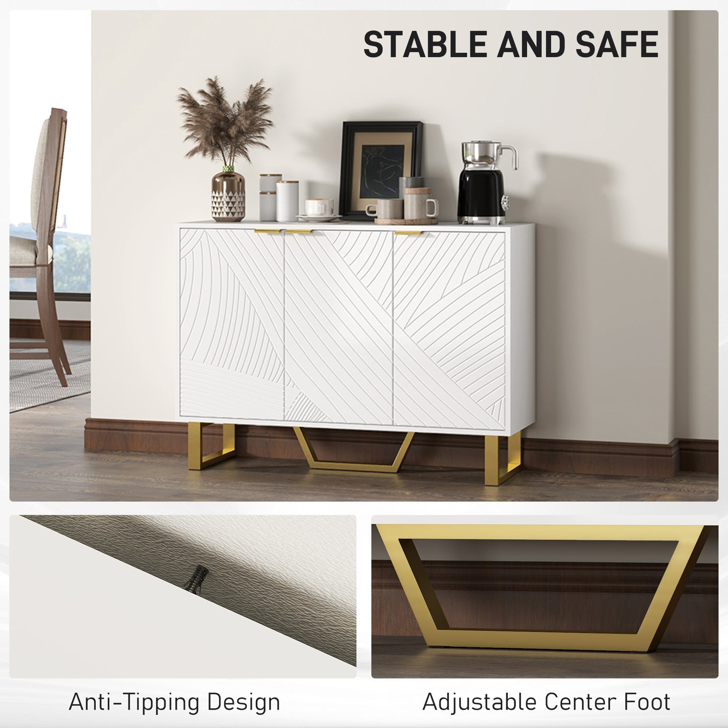 Sideboard Buffet Cabinet with Adjustable Shelves, Living Room Cabinet, TV Cabinet for 50 Inch TV, White