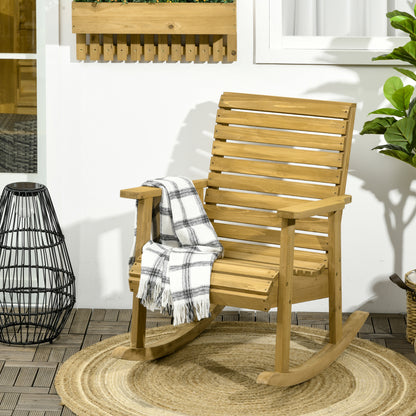 Light Brown Wooden Rocking Chair with Slatted Back
