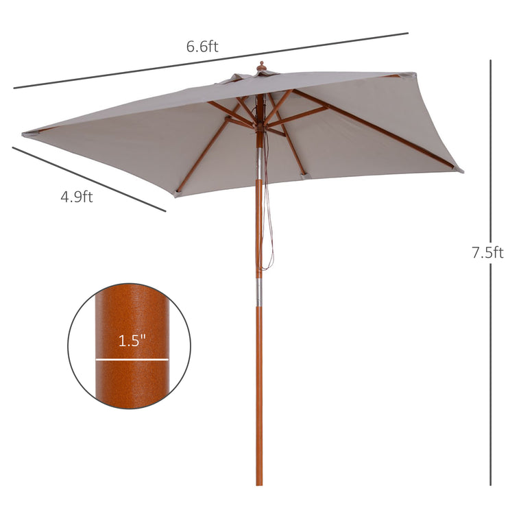 6.6x5ft Grey Fir Wood Market Parasol with Tilt Mechanism
