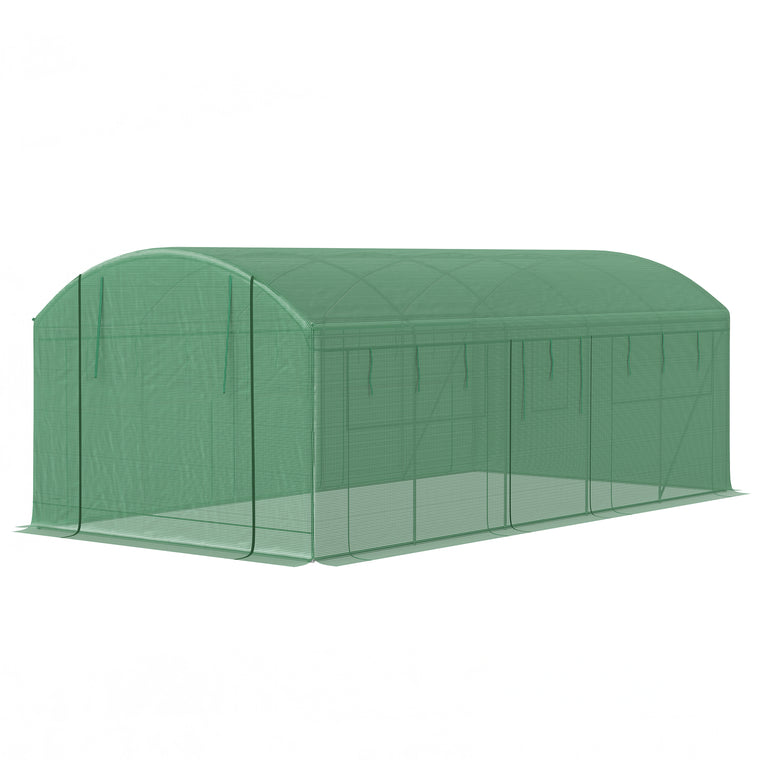 19.5' x 10' x 7.5' Green Tunnel Greenhouse with Mesh Windows