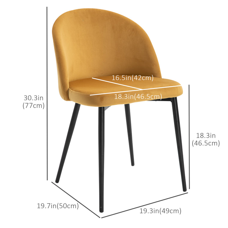 Velvet Mid-Back Dining Chairs Set of 4 - Yellow