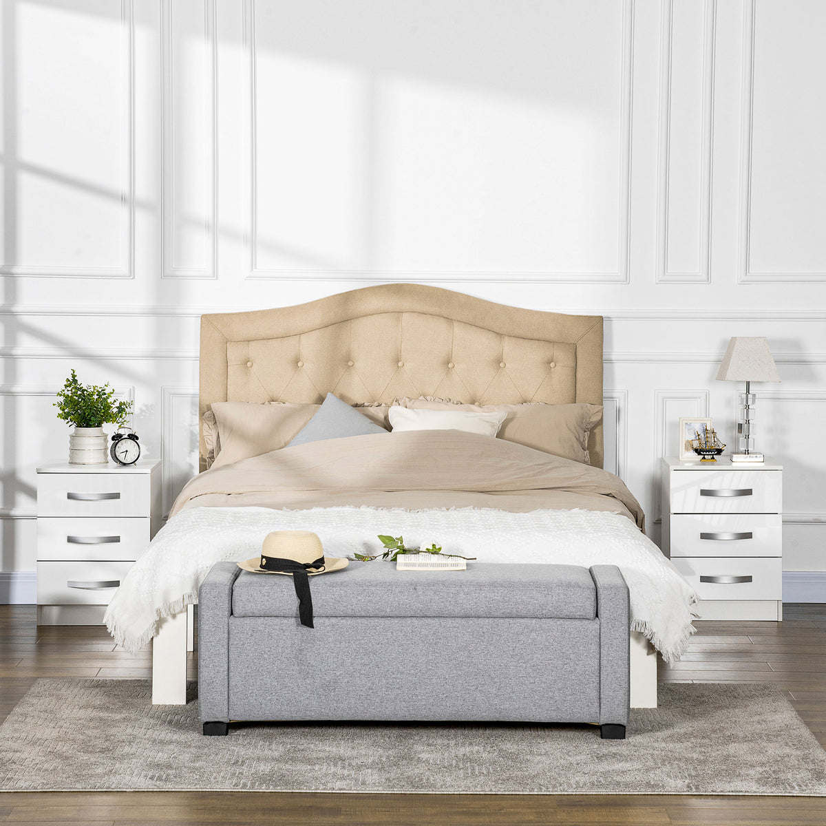 Modern Nightstand Set of 2, Bedside Tables with 3 High Gloss Drawers for Bedroom, White