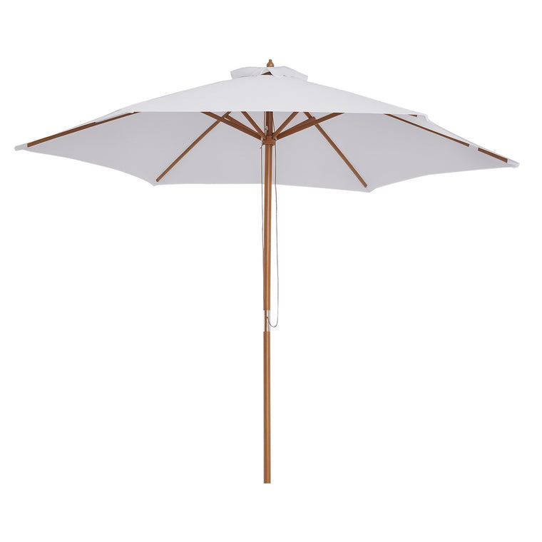 9' x 8' White Hardwood Market Umbrella with Wind Vent
