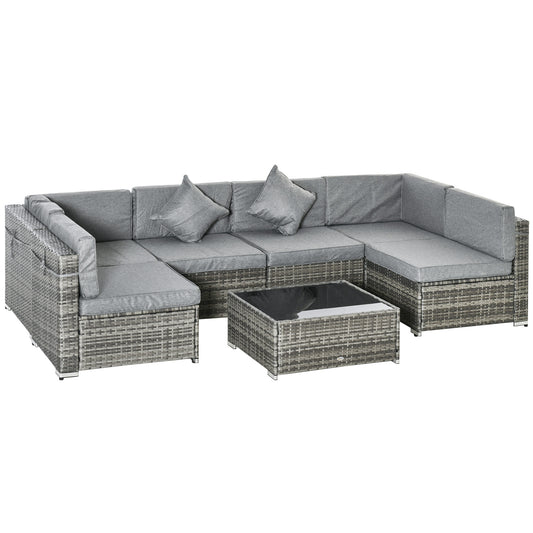 7 Pcs Garden Furniture Pe Rattan Wicker Sofa Sectional Grey