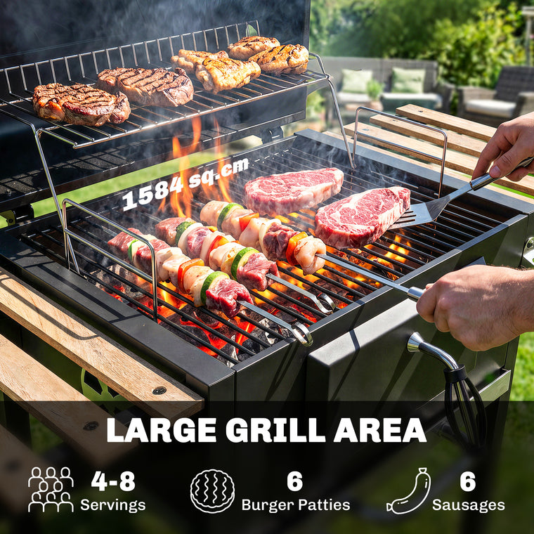 20" Charcoal BBQ Grill with Adjustable Pan & 3 Shelves