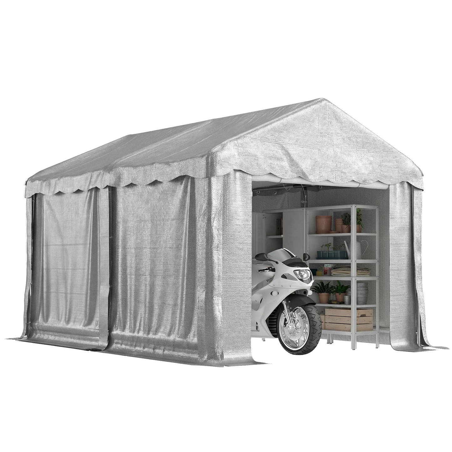 Portable Shed, Outdoor Storage Shed Tent with Roll-up Zipper Door and Removable Sidewalls, Light Grey