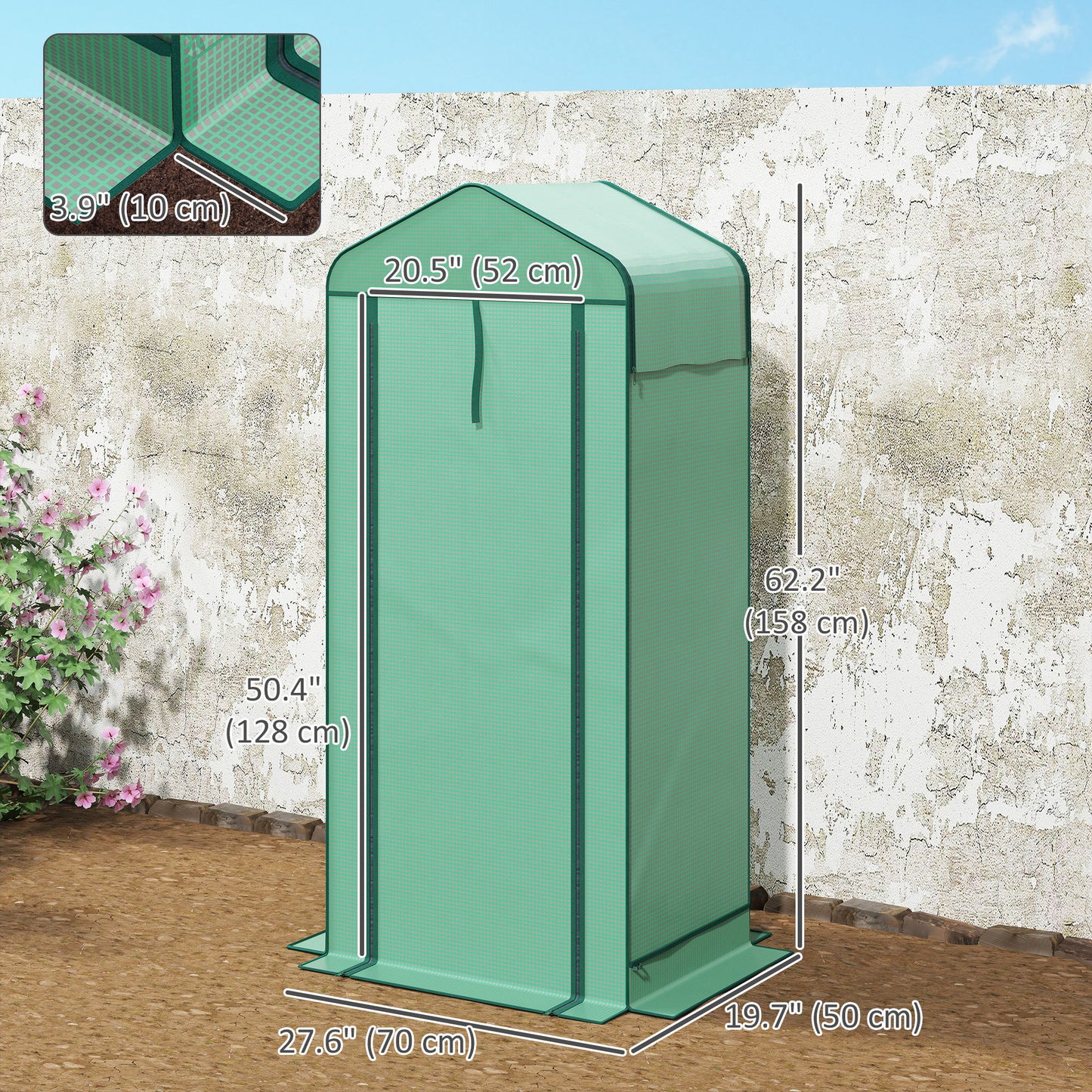 Mini Greenhouse with Screen Roof, Portable Small Greenhouse with Roll-Up Zipper Door