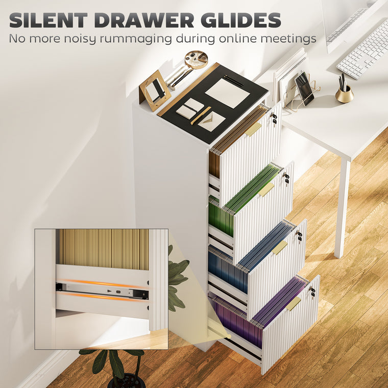 4-Drawer Fluted Filing Cabinet with Lock