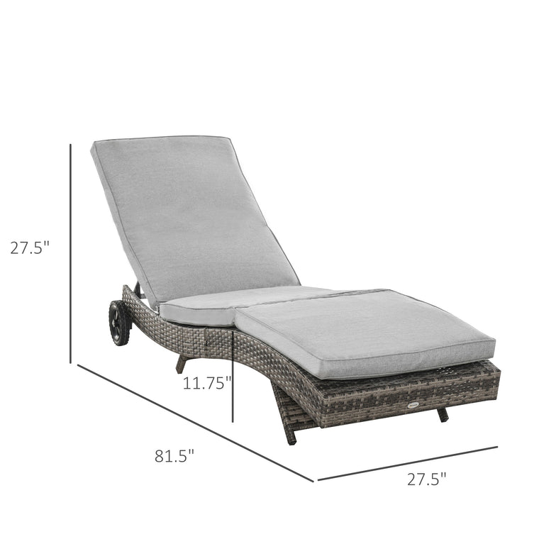 Grey Wicker Chaise Lounge with Wheels