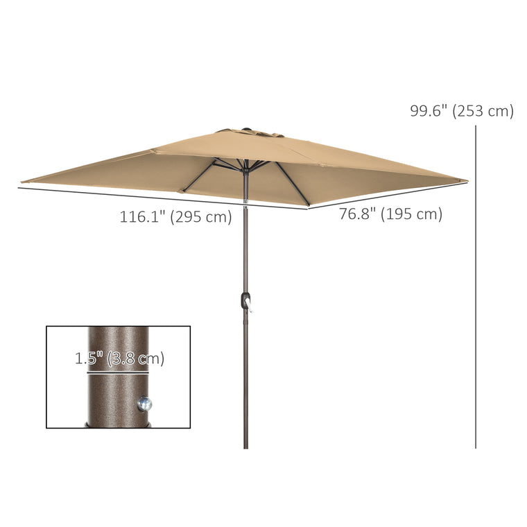 6.5x10ft Tan Rectangle Market Umbrella with Aluminum Frame